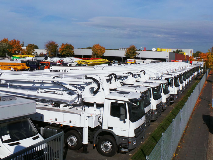Construction machines in the yard of MARGARITIS Trucks in Cologne
